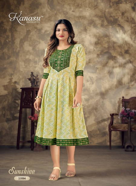 Sunshine By Kanasu 1001 To 1006 Printed Kurtis Wholesale Shop In Surat Catalog