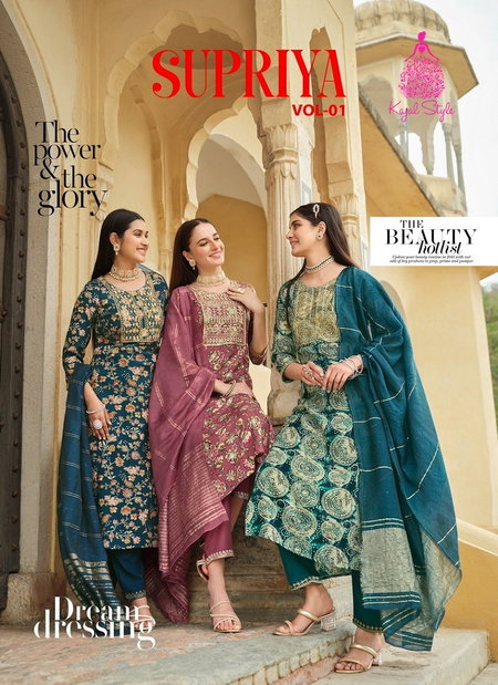 Supriya Vol 1 By Kajal Style Straight Cut Embroidery Kurti With Bottom Dupatta Wholesale Price In Surat
