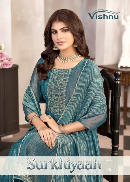 Surkhiyaah By Vishnu Salsa Embroidery Dress Material
