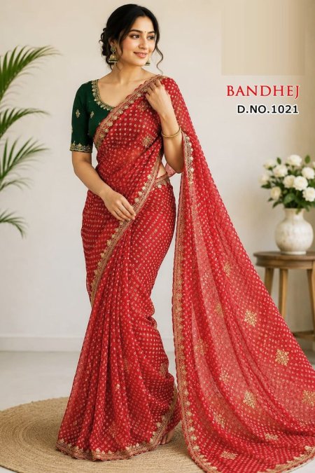 Bandhej Vol 1 By Sw Georgette Bandhani Printed Designer Saree