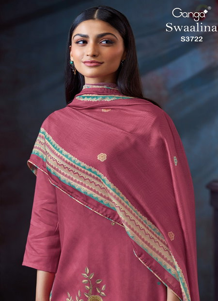 Swaalina 3722 By Ganga Cotton Satin Designer Salwar Suit Exporters In India
