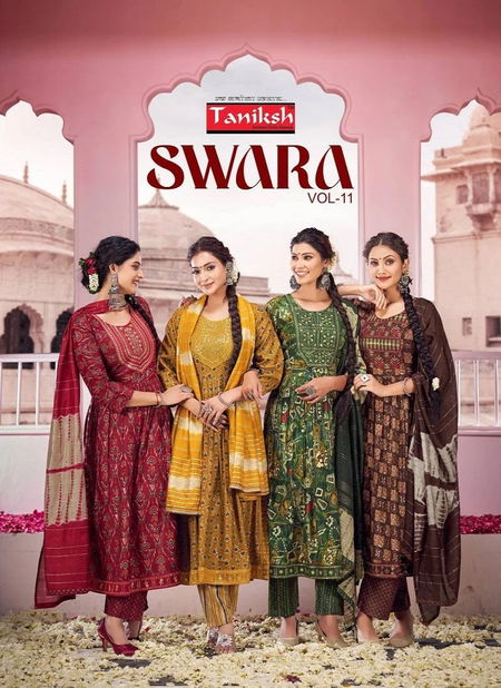 Swara Vol 11 By Taniksh Rayon Printed Embroidery Kurti With Bottom Dupatta Wholesale Price In Surat Catalog