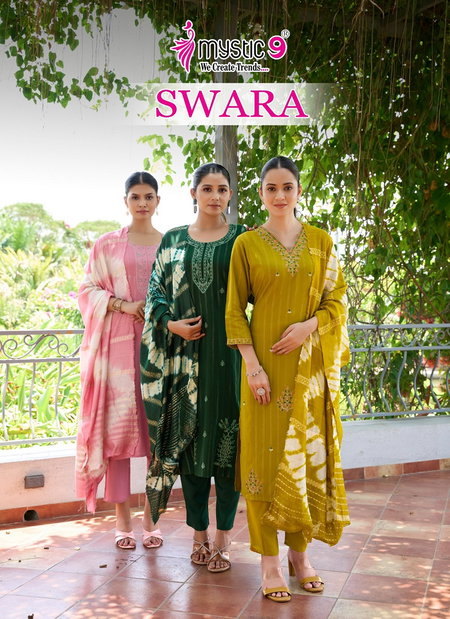 Swara Vol 3 by Mystic 9 Rayon Dobby Kurti With Bottom Dupatta Wholesalers In Surat
