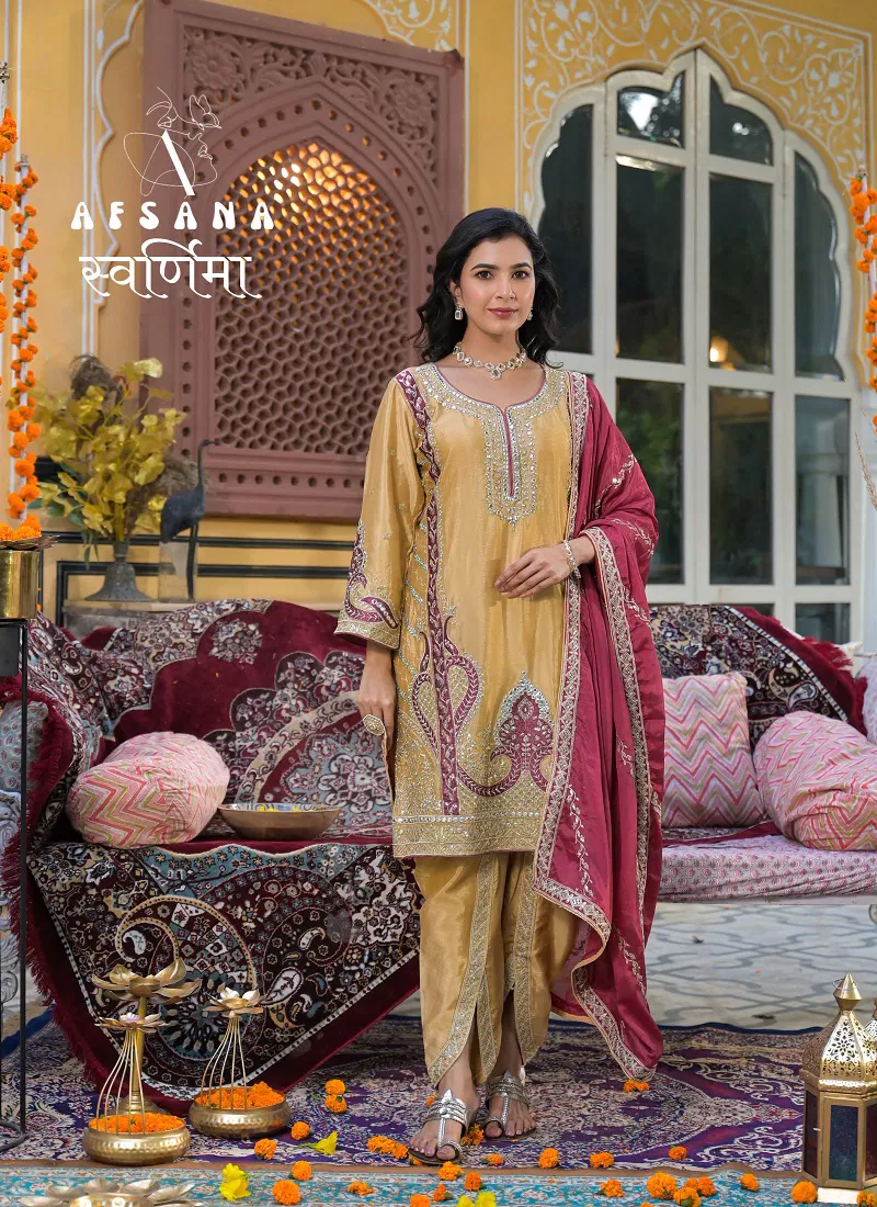 Swarnima Nx By Afsana Chinon Embroidery Dhoti Style Readymade Suits Wholesale Shop In Surat Catalog