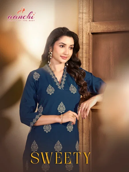 Sweety Vol 1 By Aanchi Fancy Two Tone Straight Cut Wholesale Kurtis In India