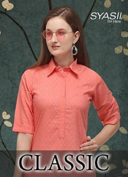 Syasii Classic 1 Latest Fancy Regular Wear Straight Cut Doby Aura Cotton Kurti Collection
 Catalog