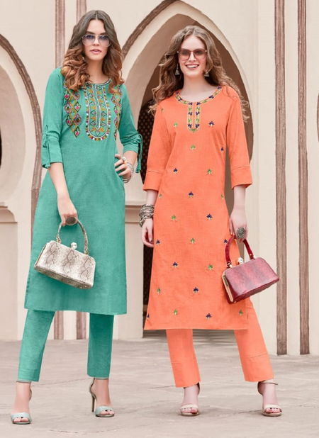 Syasii Pure 2 Fancy Ethnic Wear Cotton Embroidered Kurtis With Bottom Collection
 Catalog