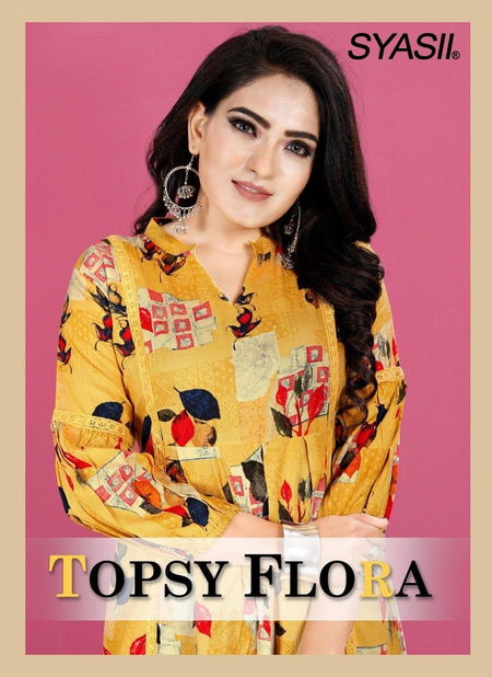 Syasii Topsy Flora Exclusive Designer Printed Stylish Rayon Designer Short Top Collection Catalog