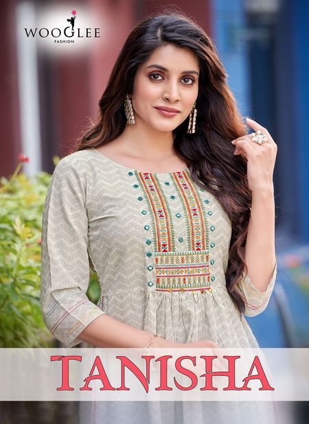 Tanisha By Wooglee Rayon Printed Naira Cut Kurti Wholesale Shop In Surat Catalog