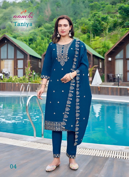 Taniya By Aanchi Roman Silk Embroidery Kurti Bottom With Dupatta Collection
