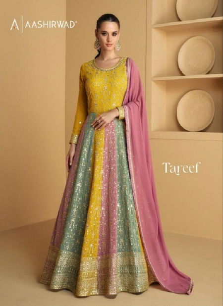 Tareef 9971 By Aashirwad Pure Georgette Wholesale Gown With Dupatta Suppliers In Mumbai
 Catalog