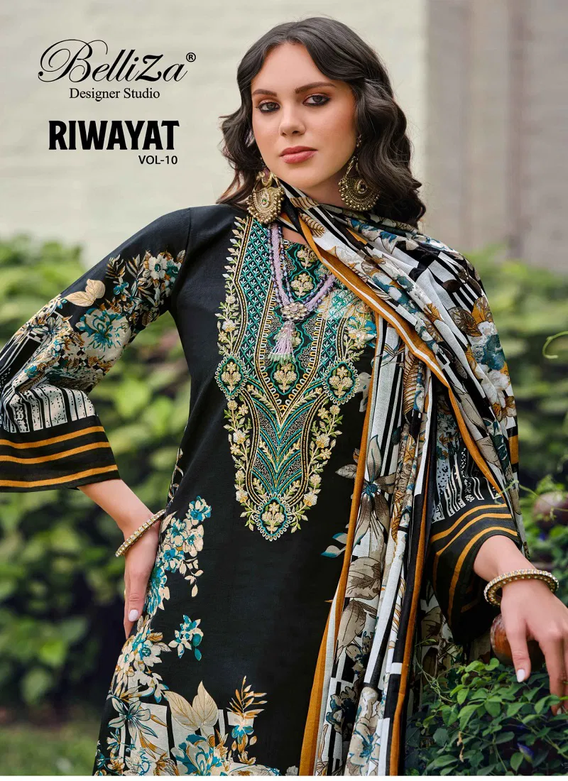 Riwayat vol 10 by Belliza Viscose Rayon Digital Printed Dress Material Catalog