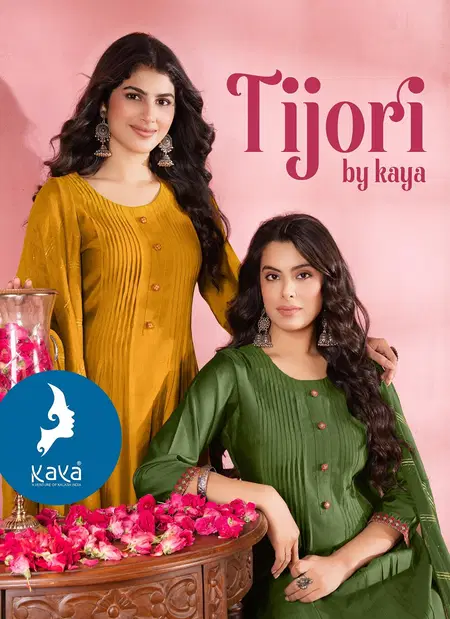 Tijori By Kaya Vertican Anarkali Kurti With Bottom Dupatta Exporters In India