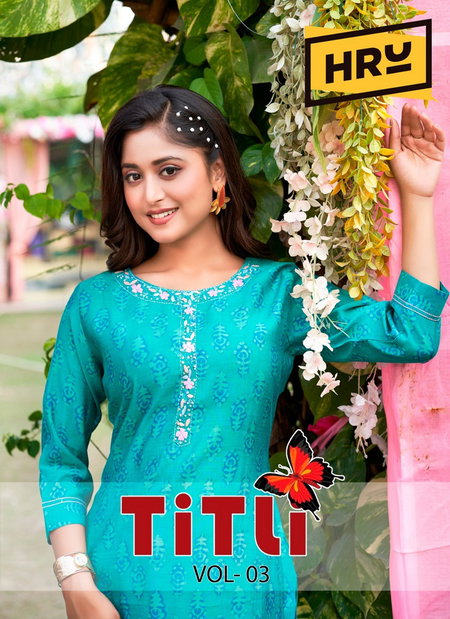 Titli Vol 3 By Hru Modal Printed Embroidery Kurtis Wholesale Shop In Surat