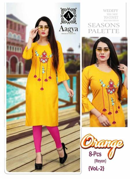 Trendy Aagya orange 2 Enthnic Regular Wear Latest Designer Kurti Collection Catalog