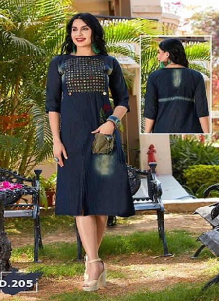 Trendy Destiny Blue Fancy Casual Wear Heavy denim cotton Designer Kurtis Collection
 Catalog