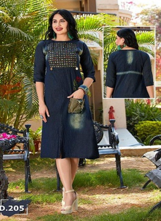 Trendy Destiny Blue Fancy Casual Wear Heavy denim cotton Designer Kurtis Collection
