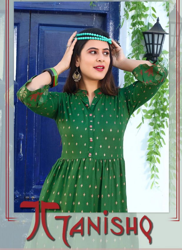 Trendy Tanishq Fancy Ethnic Wear Long Rayon Printed Designer Kurti Collection