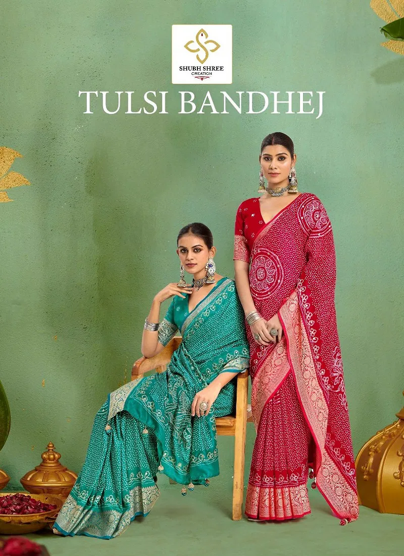 Tulsi Bandhej By Shubh Shree Tusser Silk Designer Saree Wholesale In India