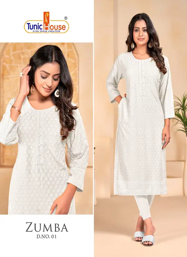 Tunic House Zumba 01 Chikankari Viscose Rayon Designer Kurtis
