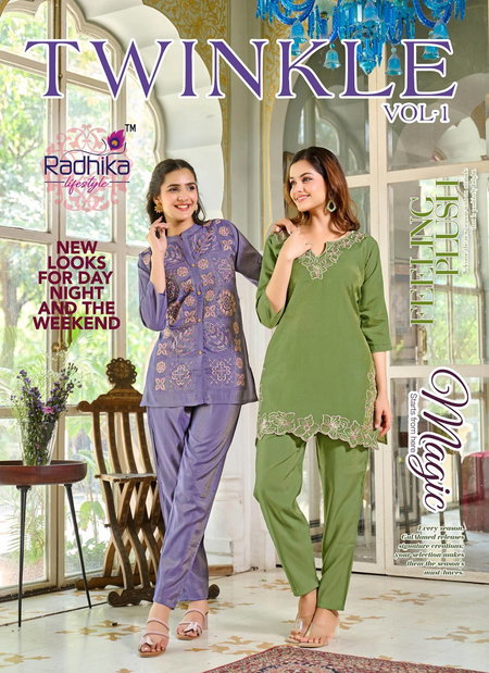 Twinkle Vol 1 By Radhika Stylish Shimmer Co Ord Set Wholesale Market In Surat