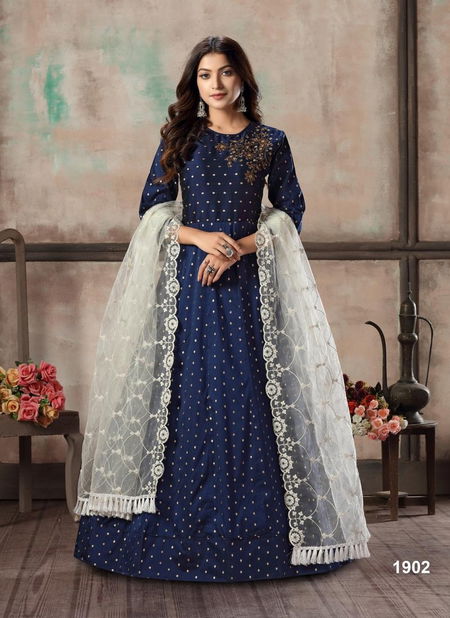 Blue Twisha Vol 19 Latest Heavy Designer Taffeta Silk Butti Festive Wear Long Gown Collection 1902  Catalog