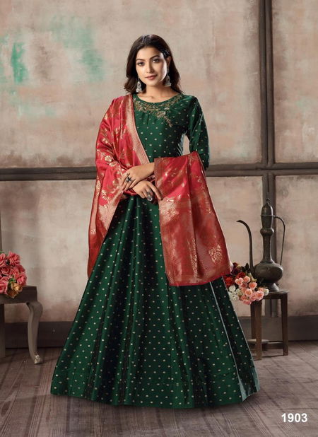 Green Designer Twisha Vol 19 Latest Heavy Taffeta Silk Butti Festive Wear and Party Wear Long Gown Collection 1903 Catalog