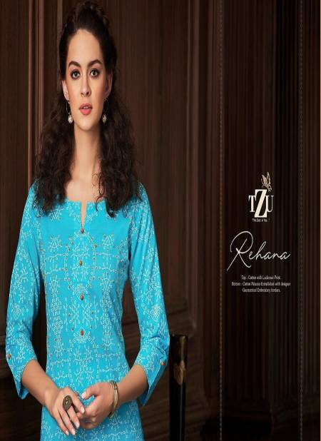 TZU REHANA Latest Casual Wear Lucknowi Print With Embroidery Work Pure Cotton Kurti With Palazzo Collection  Catalog