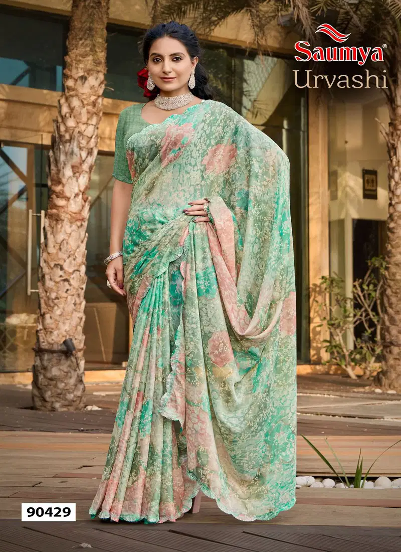 Urvashi By Saumya Chiffon Brasso Printed Sarees Suppliers In India Catalog