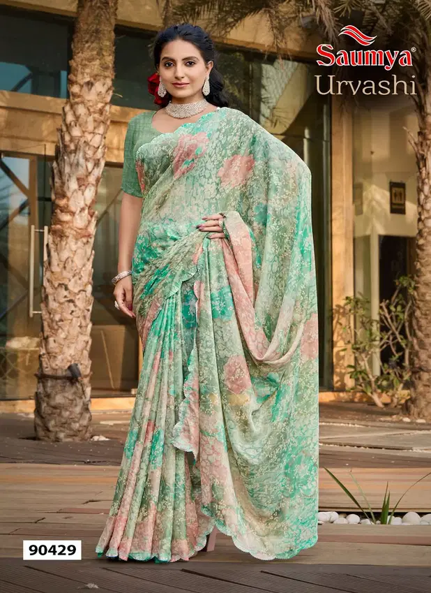 Urvashi By Saumya Chiffon Brasso Printed Sarees Suppliers In India