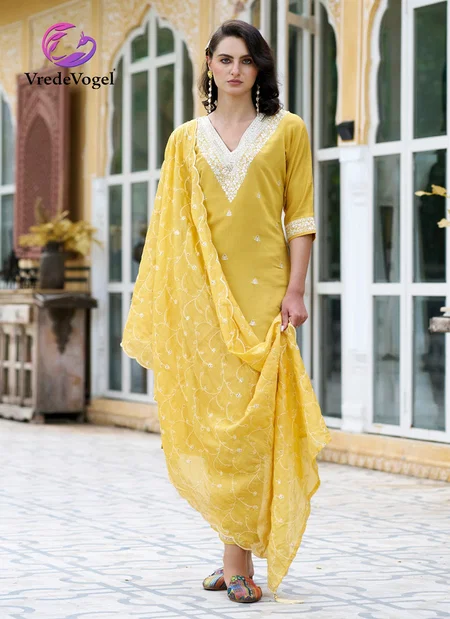 Vaari By VredeVogel Roman Silk Embroidery Kurti With Bottom Dupatta Wholesalers In Delhi
