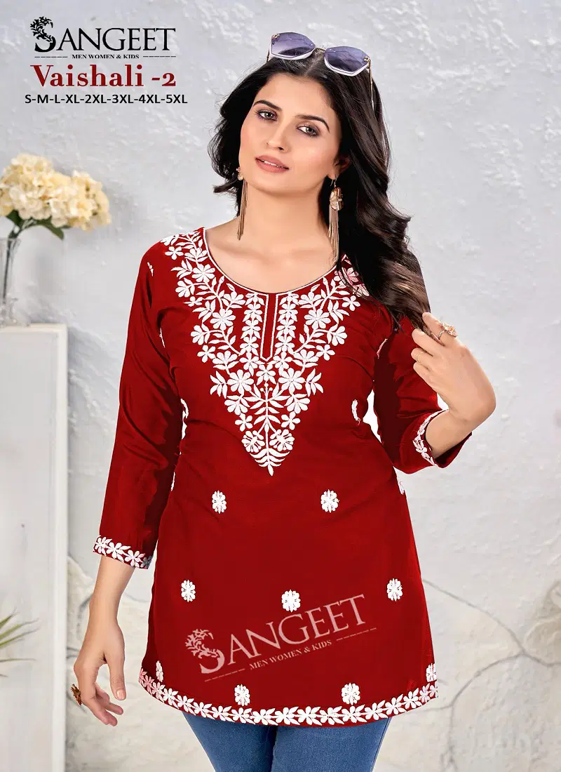 Vaishali 2 By Sangeet Rayon Embroidery Ladies Top Surat Wholesale Market