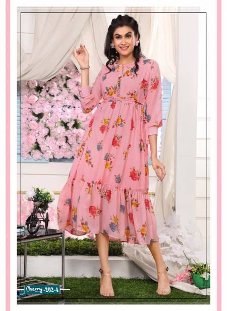 Valas Cherry 4 Stylish Designer Fancy Wear Georgette Kurti Collection Catalog
