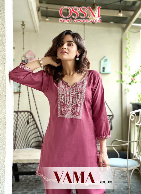 Vama Vol 3 By Ossm Viscos Vetican Silk Embroidery Co Ord Set Orders In India