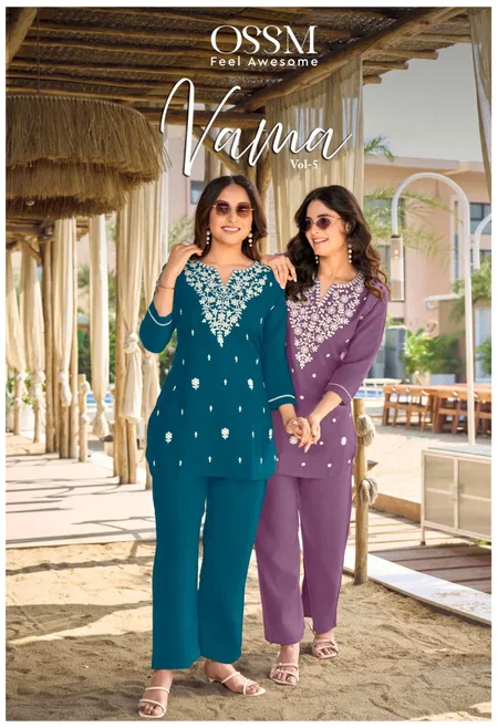 Vama Vol 5 By Ossm Viscos Vetican Silk Embroidery Bulk Co Ord Set Orders In India