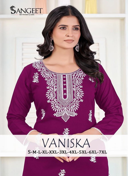 Vaniska By Sangeet Rayon White Wholesale Embroidery Kurtis Suppliers In Mumbai