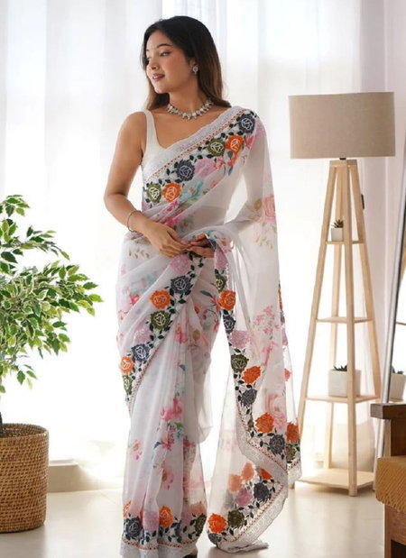 Vamika Georgette With Flowers Digital printed Party Wear Sarees
