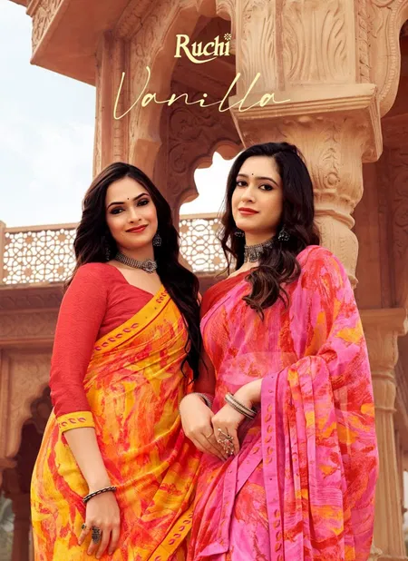 Vanilla Vol 6 By Ruchi Swarovski Border Printed Chiffon Sarees Wholesale Shop In Surat
 Catalog