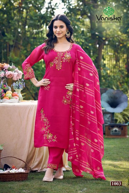 Gulzar Vol 1 By Vaniska Mal Chanderi Silk Kurti With Bottom Dupatta 