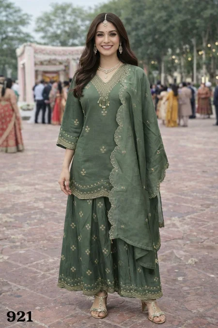 Veena By Mrudangi Roman Silk Online Readymade Sharara Suits Wholesale