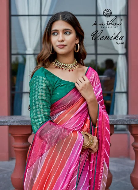 Venika By Kashvi Chiffon Brasso Foil Occasion Wear Sarees Suppliers In India
