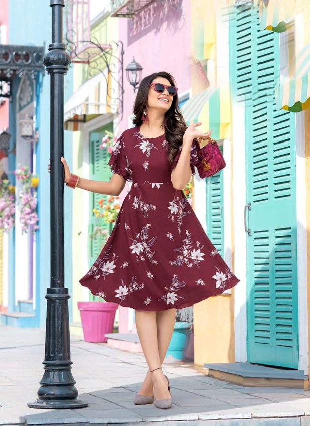 Veronica 101 Rayon Printed Designer Regular Wear Kurti Collection