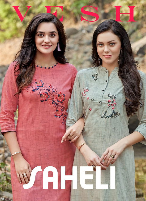 Vesh Saheli Latest Fancy Designer Casual Wear Rayon Worked  Kurtis With Bottom Collection
