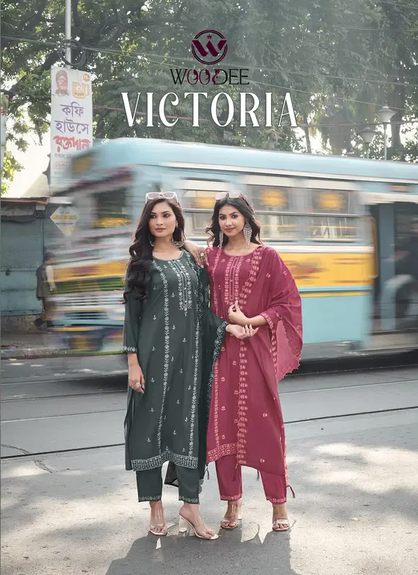 Victoria By Woodee Viscose Kurti With Bottom Dupatta Suppliers In India