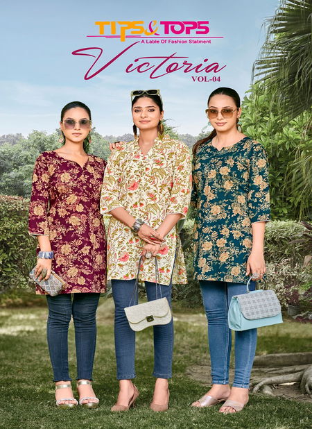 Victoria Vol 04 By Tips And Tops Printed Cotton Ladies Top Wholesale online Catalog