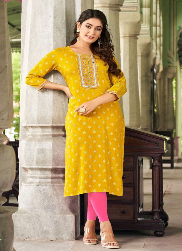 Victoria Vol 8 By Diya Rayon Foil Printed Kurtis Catalog