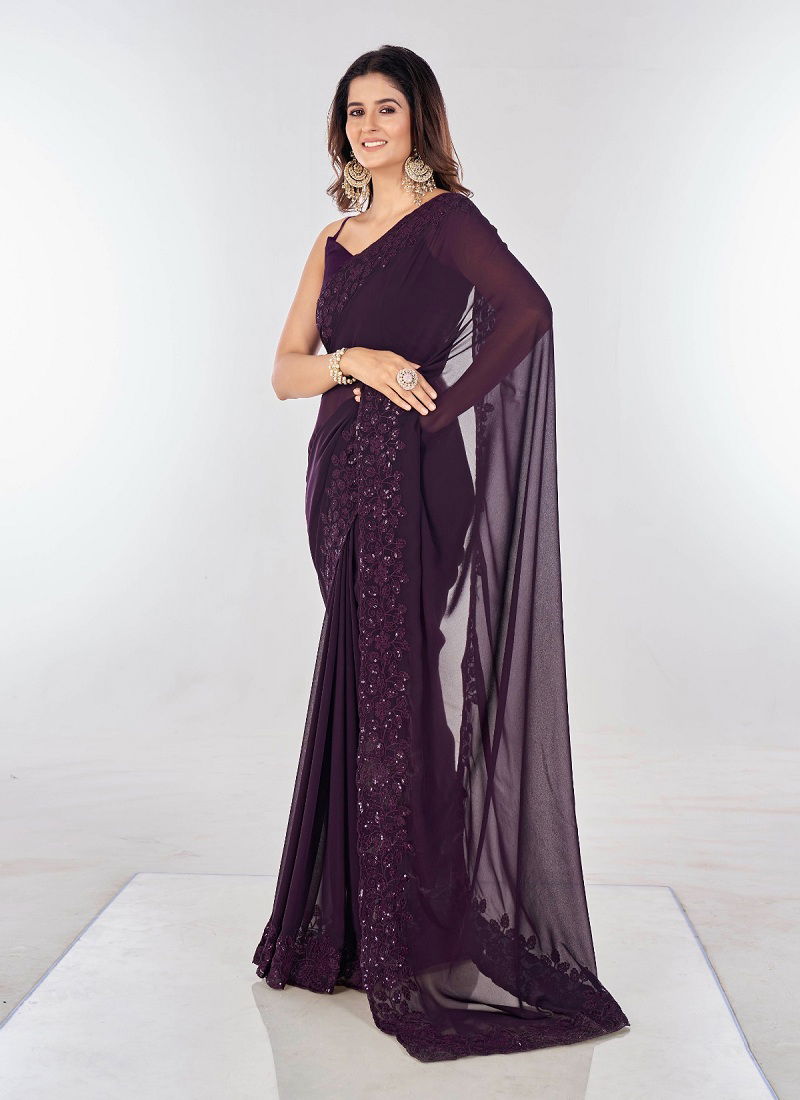 Villa By Fashion Berry Georgette Party Wear Saree Exporters In India Catalog