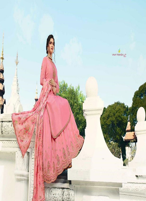 VINAY FASHION LIFE STYLE VOL-3 Designer Wedding Wear Fancy Embroidery  Muslin Satin Top With Printed Silk Georgetta With Embroidery Border Salwar Kameez Collection