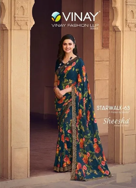 VINAY FASHION STARWALK VOL-63 Latest Fancy Casual Wear Printed Georgette Saree with Jacquard Border Saree Collection Catalog