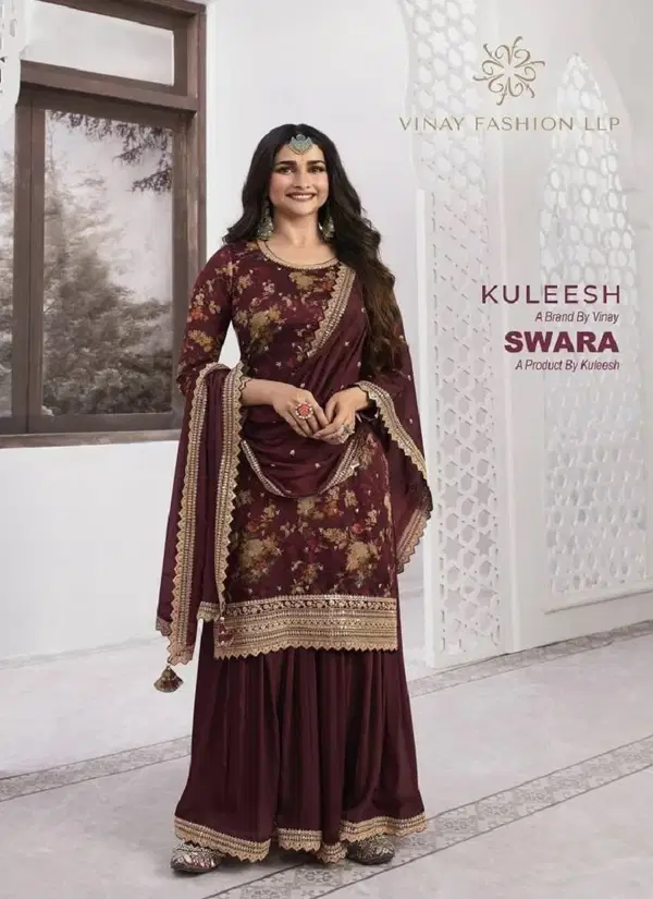 Vinay Kuleesh Swara Silk Embroidery Sharara Salwar Kameez Catalog
